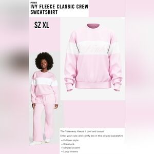 VS Pink Ivy Fleece Classic Crew Sweatshirt NWT Sz XL Pink & White